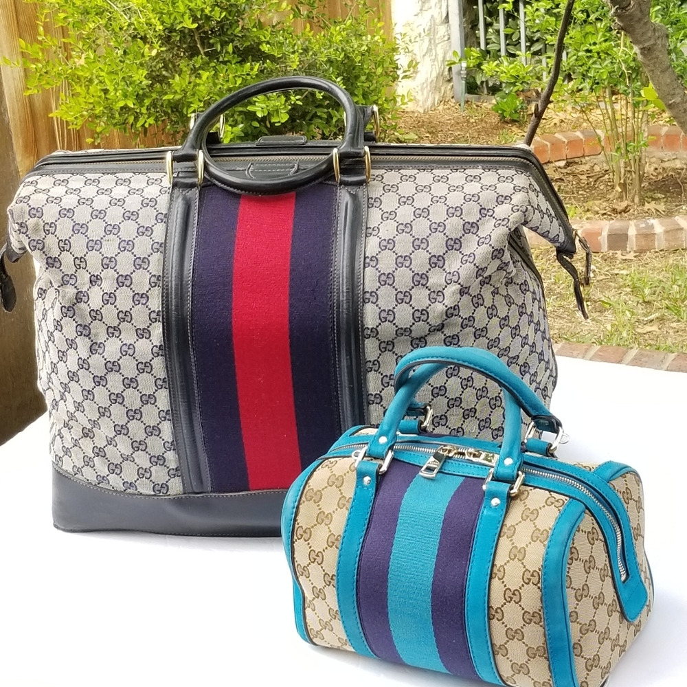 Fabulous Rare Vintage Gucci web travel weekender Boston Train Case luggage bag - Picture 4 of 16